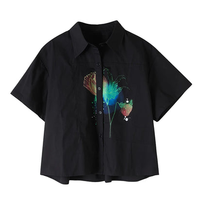 XITAO Print Single Breasted Shirt Casual Turn-down Collar Half Sleeve Simple Leisure Flower Thin Summer Female Shirt GYX1535