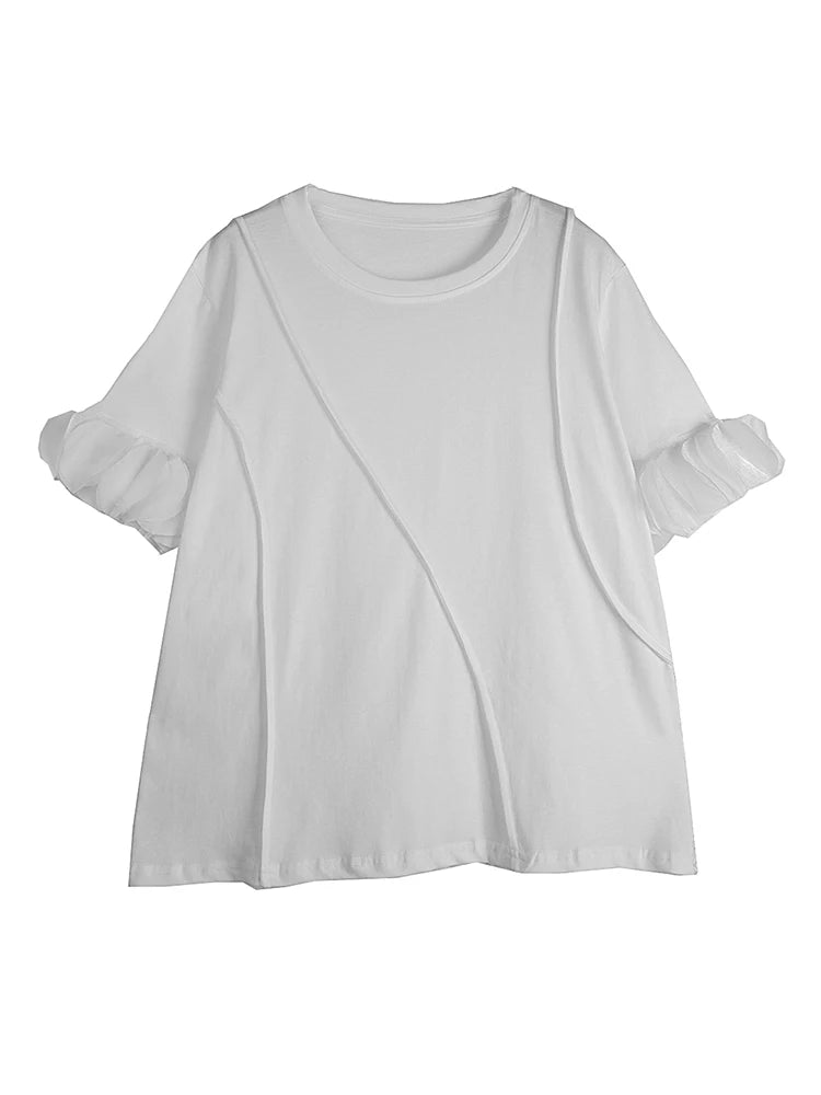 XITAO Solid Color Petal Sleeves T-shirts Irregular Loose Casual O-neck New Arrival Personality Slimming Summer Woman T-shirts ZMY1383