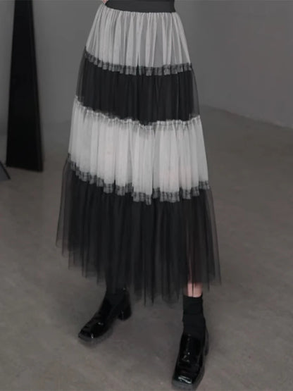 XITAO Patchwork Mesh A-line Skirt Casual Loose Fitting New Arrival Elastic Waist Fashion Personality Summer Women Skirt ZMY1143