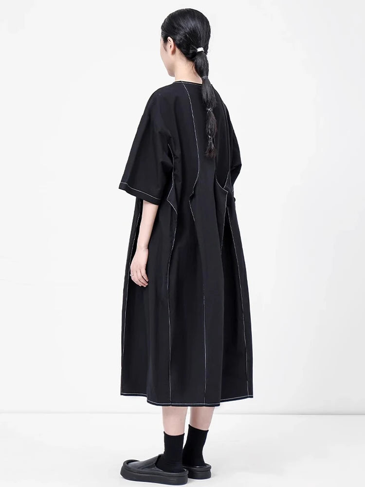 XITAO Asymmetrical O-neck Dress Casual A-line Loose Fitting A-line Slimming Fashion Half Sleeve Summer Women Dress ZMY1369