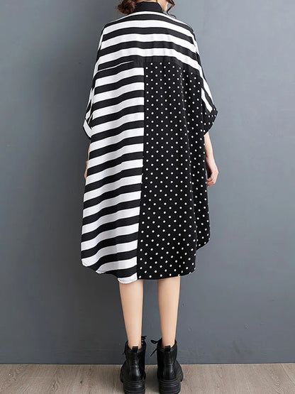 XITAO Asymmetric Casual Shirt Turn Down Collar Short Sleeved Patchwork Stripes Simplicity Spring Fashion Women Top LYD1784