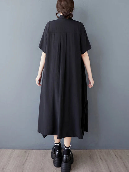 XITAO Irregular Edible Tree Fungus Shirt Dress Solid Color Loose Slimming Single Breasted Women Casual A-line Dress GYX1637