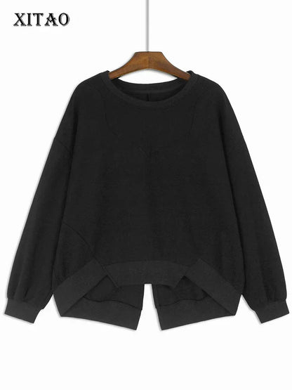 XITAO Loose Irregular O-neck Sweatshirts Personality Solid Color Long Sleeve Women Autumn New Casual All-match Top GYX1012