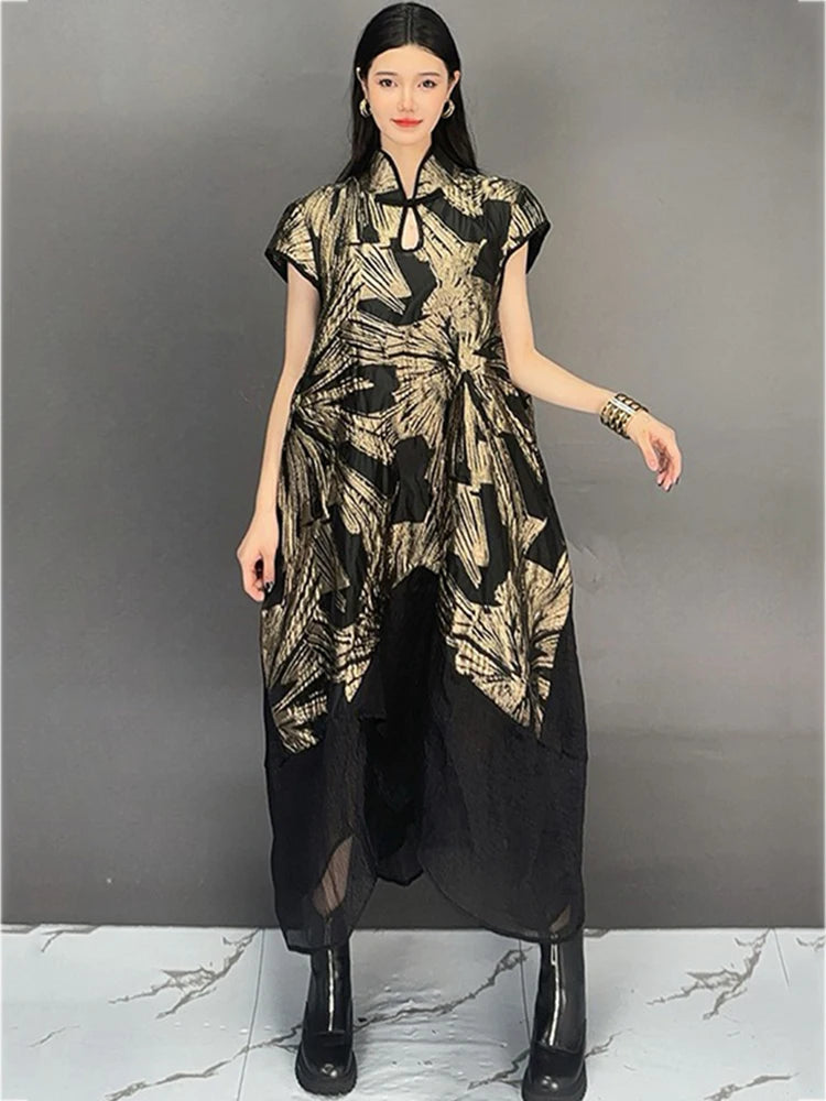 XITAO Patchwork Print Mesh Short Sleeve Dress Casual Loose Slimming Simple Leisure New Arrival Spring Women Dress GYX1580