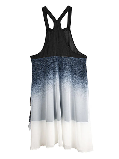 XITAO Gradient Pocket Patchwork Dress Sleeveless Loose Casual Square Collar Slimming Temperament Summer Woman Dress  GYX1666