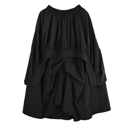 XITAO Irregular Pleated Elastic Waist Skirt Casual Solid Color A-line Loose Fitting Asymmetric New Spring Women Skirt HQQ2455