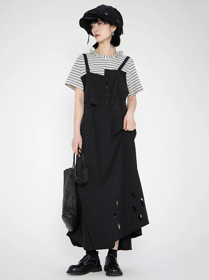 XITAO Hollow Out Sleeveless Irregular Dress Casual A-line Solid Color All-match Women Summer Temperament Slimming Dress HQQ2501