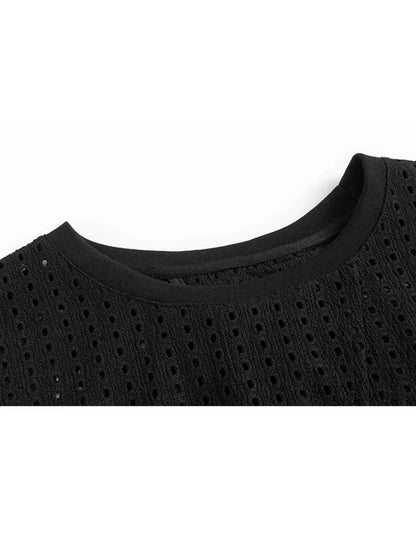 XITAO Irregular Pocket Sleeveless Sets Two-piece Hollow Out O-neck Loose Pullover Elastic Waist Simple Woman Sets ZMY1269