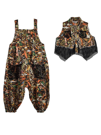 XITAO Patchwork Mesh Pocket Lapel Two Piece Jumpsuit Women Casual Loose Fitting Sleeveless Top Personality Summer GYX1611
