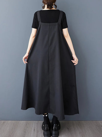 XITAO Pleated Patchwork Button Dress Sleeveless A-line Hong Kong All Match New Arrival Elegant Spring Women Dress ZMY1174