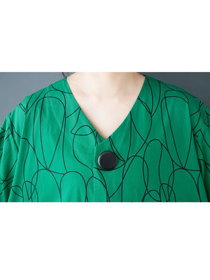 XITAO Loose V-neck Print Women Dress Fashion Slimming Patchwork Women Simple Temperament Casual Irregular Trend Dress HQQ2437
