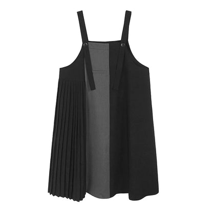 XITAO Loose Folds Dress Fashion Contrast Color Patchwork Women Irregular All-match A-line Sleeveless Summer Dress ZMY1183