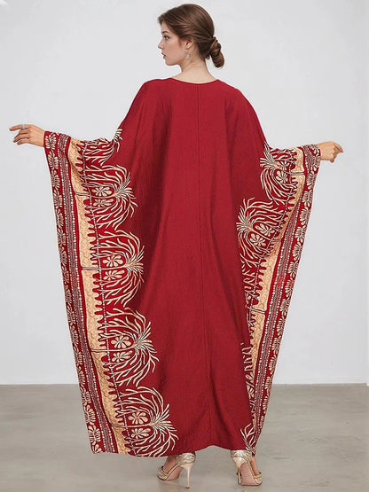 XITAO O-neck Bat Wing Sleeve Vintage Dress Side Slit Print Pullover Loose Temperament Summer Woman Ankle-length Dress GJ1191