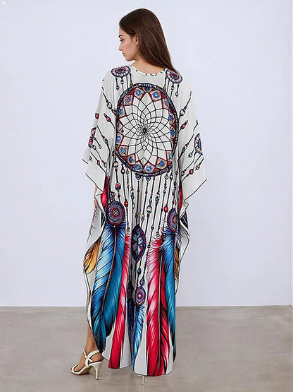 XITAO Print Bat Wing Sleeve Casual Dress Vintage Temperament New Arrival All-match Pullover V-neck Summer Woman Dress GJ1162