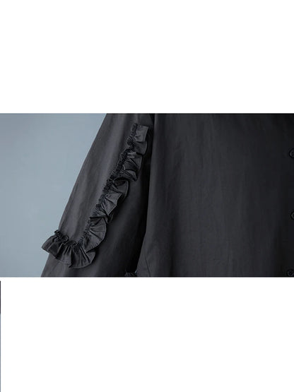 XITAO Edible Tree Fungus Patchwork Asymmetrical Dress Solid Color Single Breasted Turn-down Collar Loose Shirt Dress GYX1513