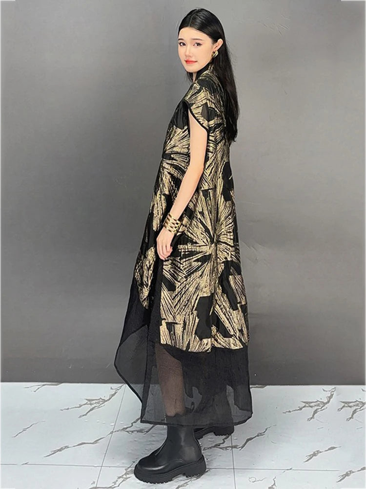 XITAO Patchwork Print Mesh Short Sleeve Dress Casual Loose Slimming Simple Leisure New Arrival Spring Women Dress GYX1580