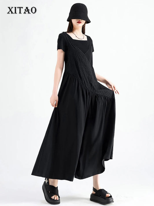 XITAO Irregular V-neck Loose Jumpsuits Casual Solid Color Patchwork Slim Women Simple Trend Match Sleeveless Jumpsuits HQQ2498