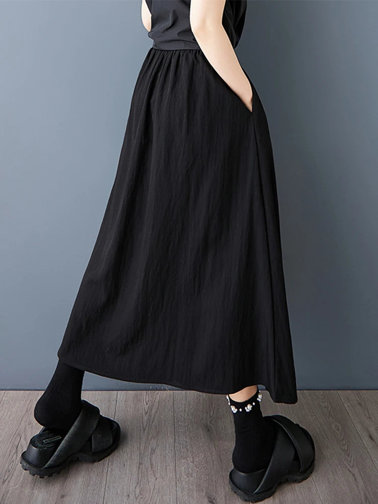 XITAO Loose Asymmetric Women Skirt Trend Contrast Color Patchwork Women Casual Irregular Elastic Waist Simple Skirt HQQ2464