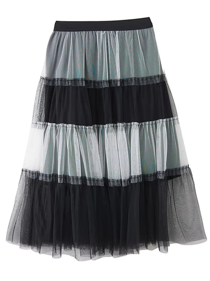 XITAO Patchwork Mesh A-line Skirt Casual Loose Fitting New Arrival Elastic Waist Fashion Personality Summer Women Skirt ZMY1143