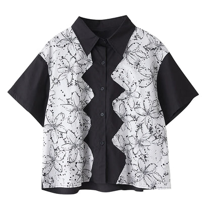XITAO Patchwork Contrast Color Single Breasted Shirt Casual Loose New Arrival Turn-down Collar Personality Summer Blouse HQQ2459