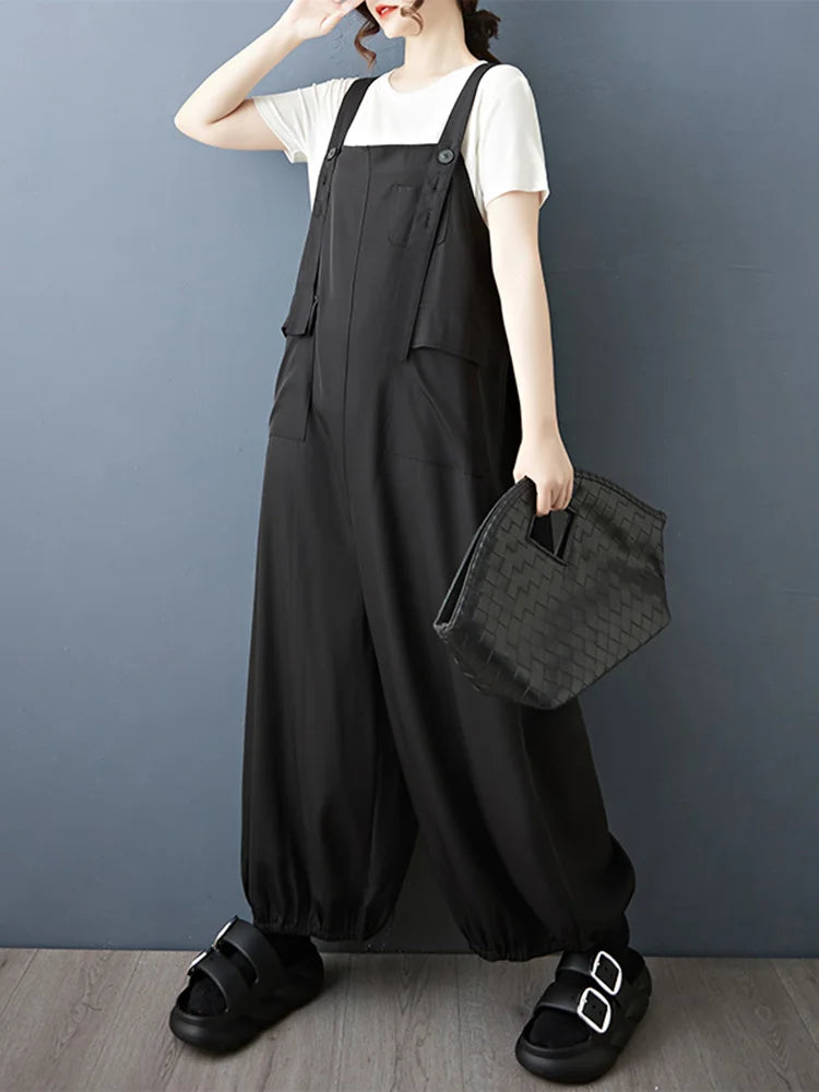 XITAO Pocket Solid Color Loose Jumpsuits Sleeveless Personality Temperament Slimming Summer Woman Straps Jumpsuits ZMY1315