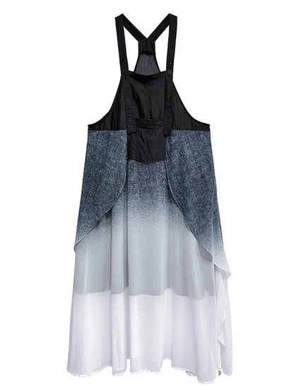 XITAO Patchwork Pocket Sleeveless Dress Loose Casual Gradient Slimming Personality Square Collar Summer Woman Dress ZMY1348