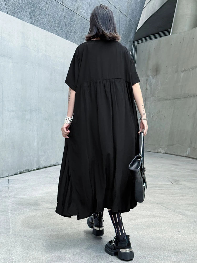 XITAO Asymmetrical Solid Color Dress O-neck Short Sleeve Slimming New Arrival Pullover Loose Casual Summer Woman Dress ZMY1378