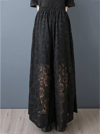 XITAO Mesh Pleated Elastic Waist Pant Casual Solid Color Loose Fitting New Arrival Wide Leg Slimming Summer Women Pant ZMY1232
