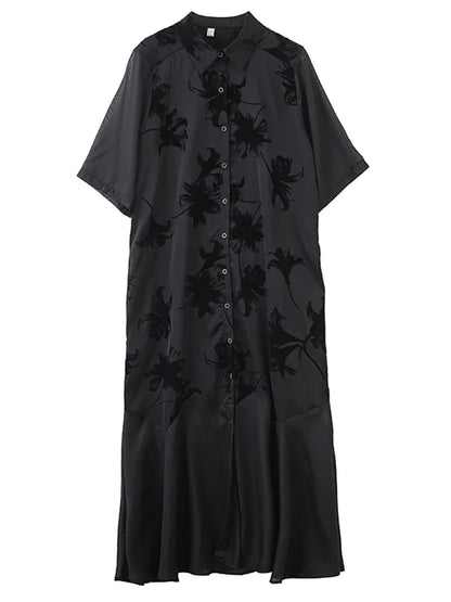 XITAO Vintage Patchwork Mesh Dress Loose Slimming A-line Women Summer Casual Single Breasted Temperament Shirt Dress ZMY1247