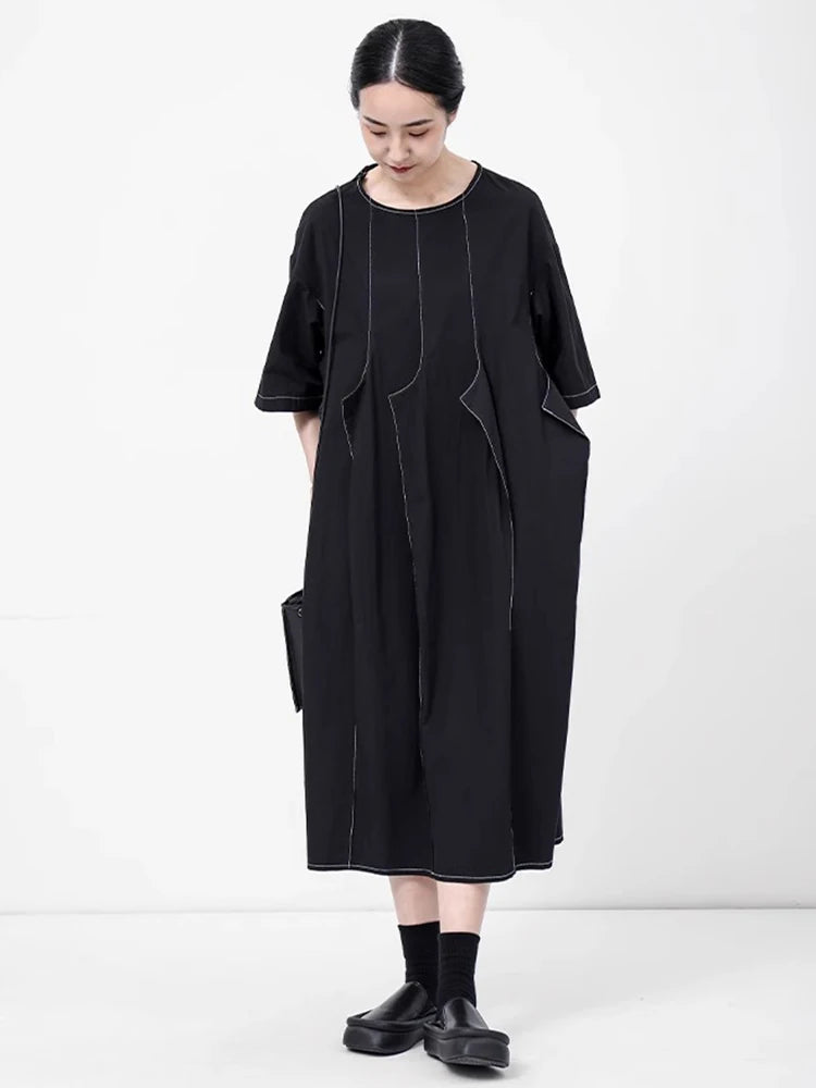 XITAO Asymmetrical O-neck Dress Casual A-line Loose Fitting A-line Slimming Fashion Half Sleeve Summer Women Dress ZMY1369