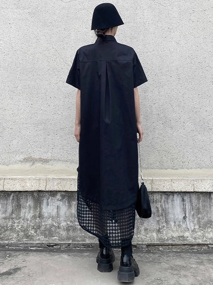 XITAO Pocket Bandage Irregular Female Dress Patchwork Hollow Out Solid Color Loose Slimming Summer Woman Shirt Dress ZMY1237