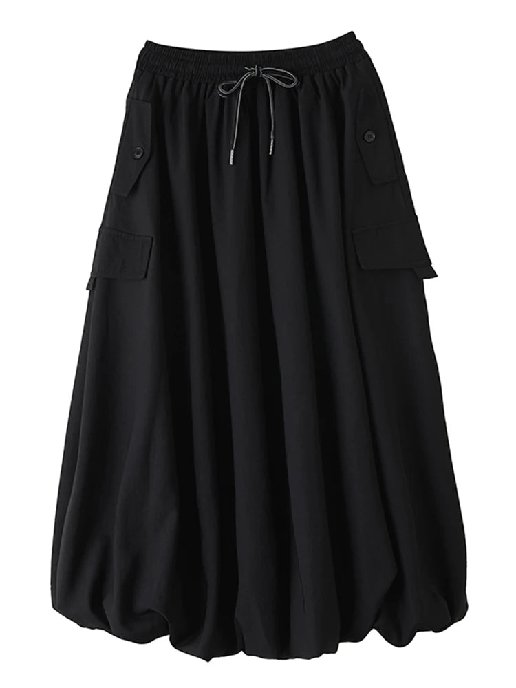 XITAO Drawstring Pocket Loose Skirts Solid Color Elastic Waist Temperament All-match New Arrival Summer Woman Skirts ZMY1283