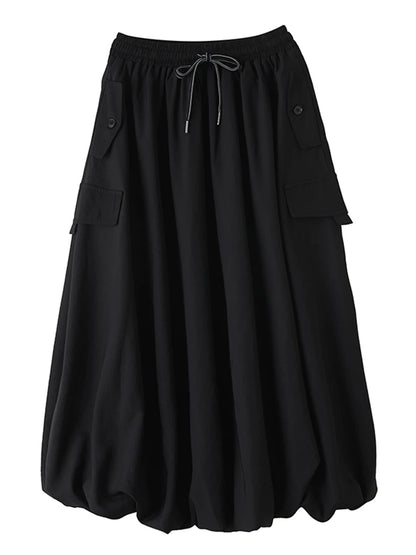 XITAO Drawstring Pocket Loose Skirts Solid Color Elastic Waist Temperament All-match New Arrival Summer Woman Skirts ZMY1283