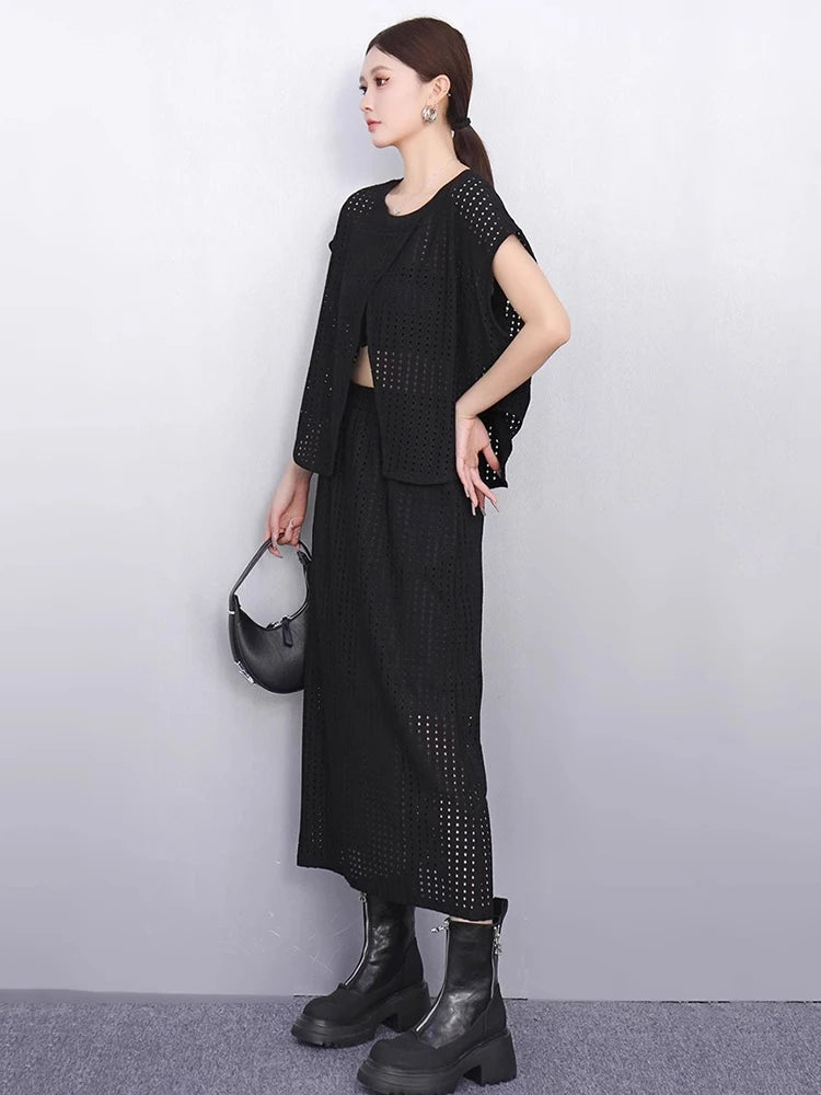 XITAO Irregular Sleeveless Loose Set Solid Color Casual Hollow Out O-neck Temperament Simple Summer Woman Two-piece Sets ZMY1292