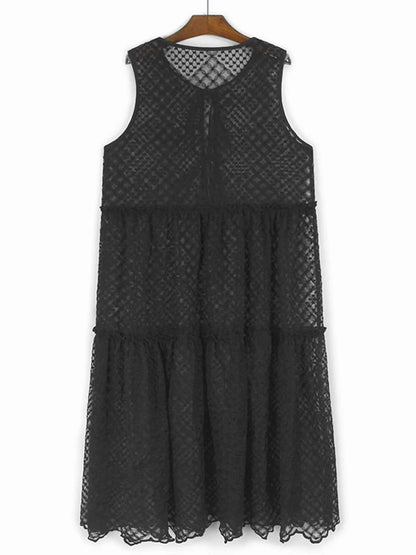 XITAO Hollow Out Laced Up O-neck Dress Solid Color Sleeveless A-line Fashion Match Slimming Sweet Summer Female Dress ZMY1333