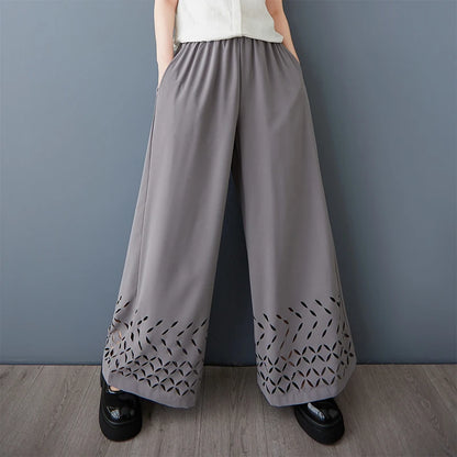 XITAO Hollow Out Wide-leg Elastic Waist Pant Casual Solid Color Slimming Korea New Arrival Personality Spring Women Pant GYX1525