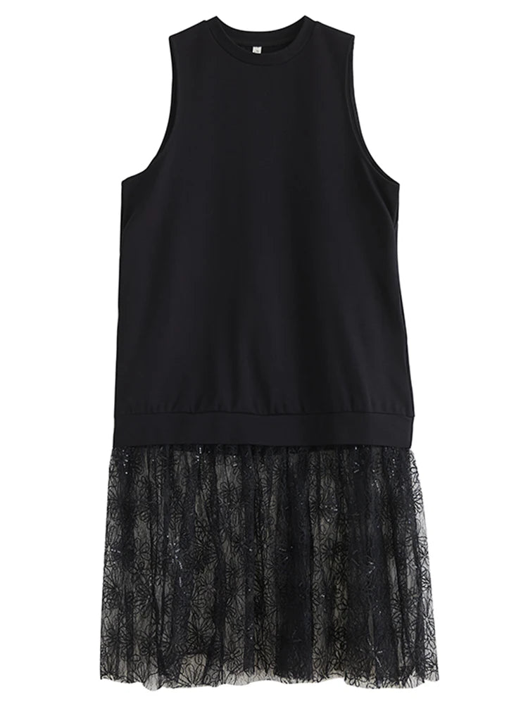XITAO Patchwork Lace Sleeveless Dress Casual A-line Loose Fitting Fashion New Simple Personality Summer Women Dress HQQ2476