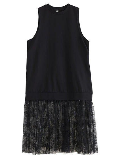 XITAO Patchwork Lace Sleeveless Dress Casual A-line Loose Fitting Fashion New Simple Personality Summer Women Dress HQQ2476