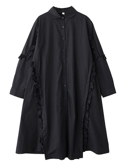 XITAO Edible Tree Fungus Patchwork Asymmetrical Dress Solid Color Single Breasted Turn-down Collar Loose Shirt Dress GYX1513