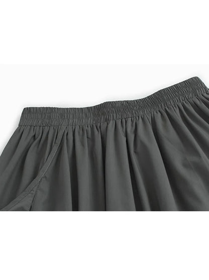 XITAO Casual Big Pocket Folds Skirt Solid Color Simple A-line Patchwork Women Loose All-match Trend Elastic Waist Skirt ZMY1166