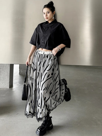 XITAO Vintage Patchwork Gauze Female Skirt Elastic Waist Fashion Loose Slimming Personality 2024 Summer Women New Skirt ZY8766