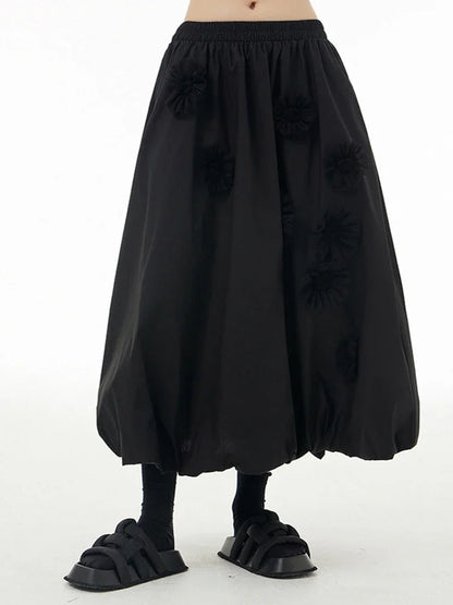 XITAO Solid Color Loose A-line Skirt Vintage Personality Elastic Waist Elegant Small Fresh Women Casual Spring SMH1450