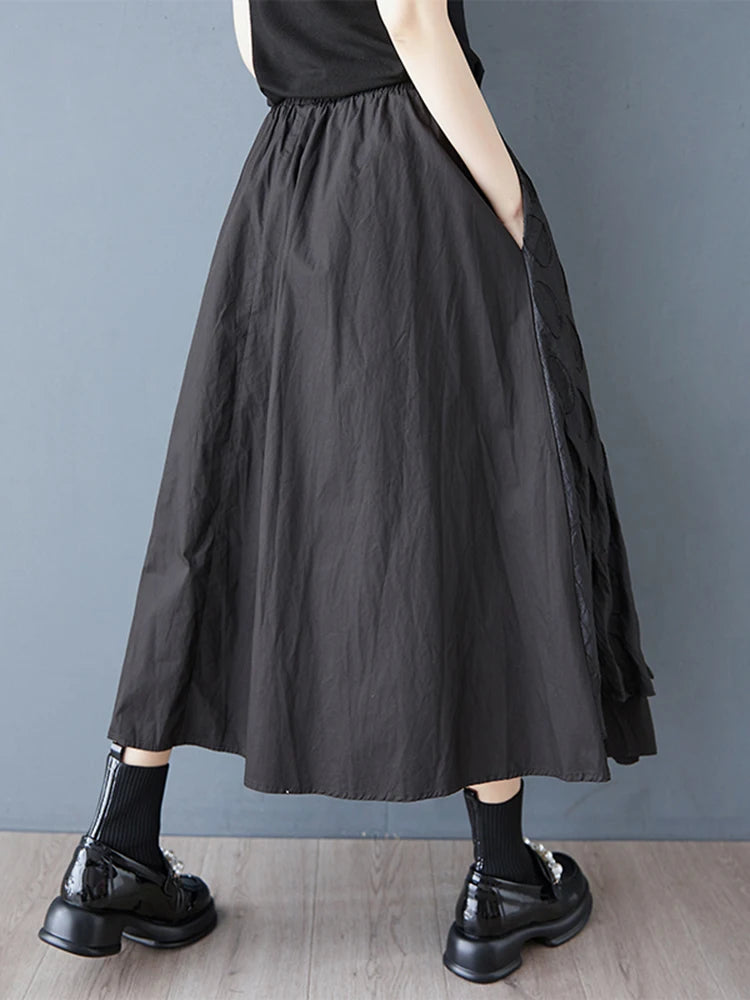 XITAO Gauze Patchwork Asymmetrical Skirts Contrast Color Elastic Waist A-line Mid-calf Casual Slimming Summer Skirt GYX1531