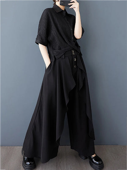 XITAO Wide Leg Elastic Waist Pant Casual Loose Button Fitting Solid Color Vintage All Match Summer New Women Pant ZMY1053