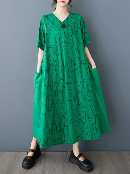 XITAO Loose V-neck Print Women Dress Fashion Slimming Patchwork Women Simple Temperament Casual Irregular Trend Dress HQQ2437