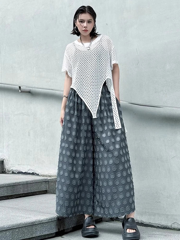 XITAO Dot Patchwork Contrast Color Print Pants Elastic Waist Pocket Loose Casual Match Personality Slimming Women Pants HQQ2515