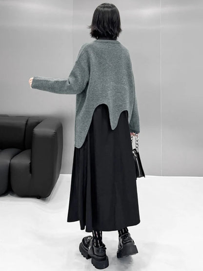XITAO Loose Irregular O-neck Female Sweaters Solid Color Slimming All-match Women Casual Fashion Asymmetric Pullovers GMM1290