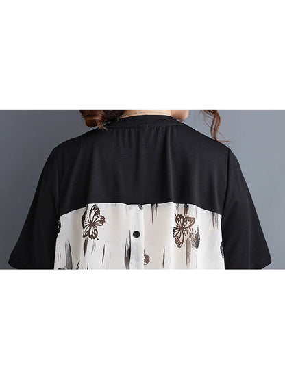 XITAO Print Patchwork Loose Sets Temperament Two-piece Short Sleeve O-neck Wide Leg Pants New Arrival All-match Sets ZMY1268