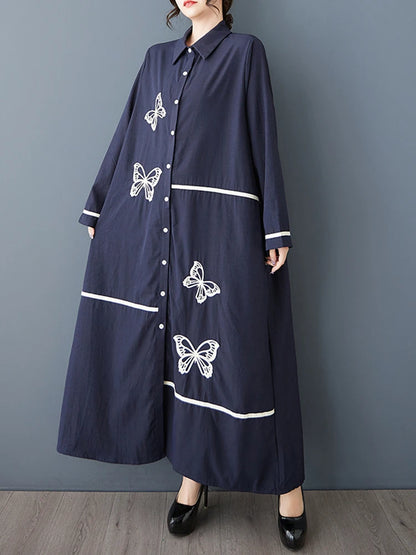 XITAO Embroidery Single Breasted Lapel Dress Casual New Arrival Slimming Fashion Full Sleeve A-line Spring Women Dress GYX1514