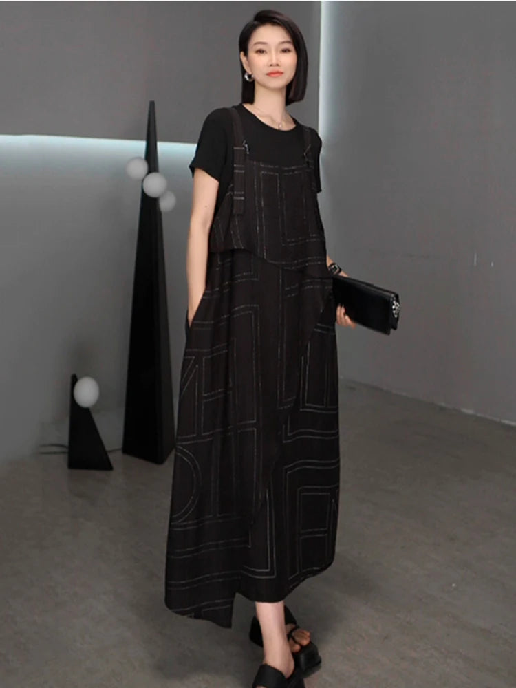 XITAO Loose Patchwork Strap Dress Fashion Match Women A-line Casual Contrast Color Sleeveless Simple Summer Dress HQQ2505